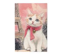 Cafemira Wooden Jigsaw Puzzle For Adults 1000 Piece,Cute Kitten And Landmark Of The Iron Tower City,Exploratory Hobbies And Challenges,Brainstorming For Stress Relief,Gift For Animal Lovers