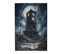 Cafemira Wooden Jigsaw Puzzle For Adults 1000 Piece,Haunting Moonlit View,Crumbling Ancient Tower,Exploratory Hobbies And Challenges,Brainstorming For Stress Relief,Ideal For Party Game Nights