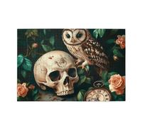 Cafemira Wooden Jigsaw Puzzle For Adults 1000 Piece,Owl Perched On A Human Skull,Every Piece Is Unique,Exercise Your Hands On Skills,Relieve Stress And Enjoy The Fun Of Solving,Stunning Artwork