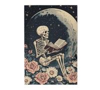 Cafemira Wooden Jigsaw Puzzle For Adults 1000 Piece,Skeleton Sitting On The Moon Reading A Book,Relieve Stress& Enjoy The Fun Of Solving,Use Your Imagination To The Fullest,Stunning Artwork