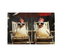 Cafemira Wooden Jigsaw Puzzle For Adults 1000 Piece,Two Funny Chickens Wearing Sunglasses In A Lounge Chair,Exercise Your Hands On Skills,Relieve Stress And Enjoy The Fun Of Solving