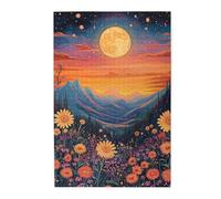 Cafemira Wooden Jigsaw Puzzle For Adults 1000 Piece,Vibrant Sunset Sky With Full Moon Over Mountains Peaks,Relieve Stress& Enjoy The Fun Of Solving,Great For Relaxation And Display