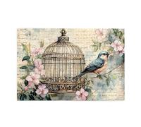 Cafemira Wooden Jigsaw Puzzle For Adults 1000 Piece,Vintage Elegant Scene Birdcage And A Bird,Exercise Your Hands On Skills,Relieve Stress& Enjoy The Fun Of Solving,Unique And Beautiful Design