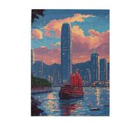 Cafemira Wooden jigsaw Puzzle for Adults 500 Piece,Stunning Cityscape with Skyscrapers,Lake and Sailboats,Exploratory hobbies and challenges,Brainstorming for Stress Relief,Unique Design