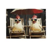 Cafemira Wooden Jigsaw Puzzle For Adults 500 Piece,Two Funny Chickens Wearing Sunglasses In A Lounge Chair,Exercise Your Hands On Skills,Relieve Stress And Enjoy The Fun Of Solving