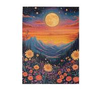 Cafemira Wooden jigsaw Puzzle for Adults 500 Piece,Vibrant Sunset Sky with Full Moon Over Mountains Peaks,Relieve Stress& Enjoy the Fun of Solving,Great for Relaxation and Display