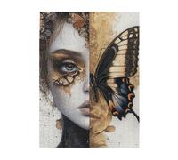 Cafemira Wooden jigsaw Puzzle for Adults 500 Pieces,Beautiful Hybrid Human Face with Butterflies,Surreal Artistic Fusion,Exercise Hands-on Ability and Thinking Patience,Every Piece is Unique