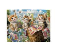 Cafemira Wooden Jigsaw,Three Cute And Funny Kittens,500 Pcs Puzzle For Adults,Exercise Hands On Skills And Thinking,Relieve Stress And Enjoy The Fun Of Solving,Complete With Family Friend