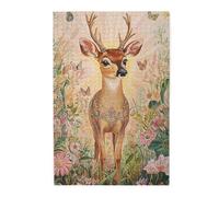 Cafemira Wooden Wildlife Art Jigsaw Puzzle 1000 Pieces For Adults,Majestic Deer In Vintage Flower Garden,Relax And Enjoy The Fun Of Solving,Exercise Your Hands On Skills,Complete With Family