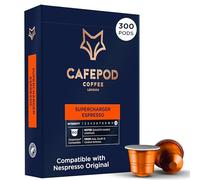 CafePod Supercharger Nespresso Compatible Coffee Pods 300 Capsules | Intensity 12 espresso capsules, rich caramelised chestnut notes - Rainforest Alliance sourced aluminium pods