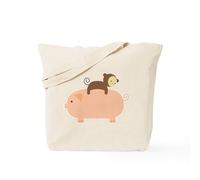 CafePress Baby Monkey Riding Backwards On A Pig Tote Bag Natural Canvas Tote Bag, Reusable Shopping Bag