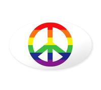 CafePress Big Rainbow Stripe Peace Sign Oval Bumper Sticker, Euro Oval Car Decal