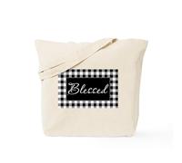 CafePress Blessed Black Plaid Frame Natural Canvas Tote Bag, Reusable Shopping Bag