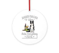CafePress Border Collie 4" Round MDF Wood Ornament