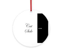 CafePress Cat Side 9 Black White 4" Round MDF Wood Ornament
