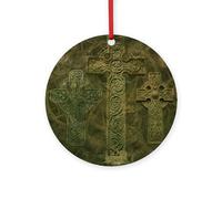CafePress Celtic Crosses And Clockwork 4" Round MDF Wood Ornament