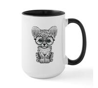 CafePress Cute Snow Leopard Cub Wearing Glasses Mugs 15 oz (444 ml) Ceramic Coffee Mug