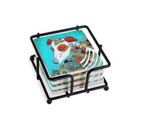 CafePress Dia Los Muertos, Day Of The Dead Dog 4.25" Square Tile, Drink Coaster, Small Trivet Set of 4 w/holder