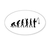 CafePress Evolution Fishing Man Oval Bumper Sticker, Euro Oval Car Decal