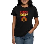 CafePress Gobble Gobble Gobble Turkey T Shirt Womens Cotton Dark T-Shirt Black