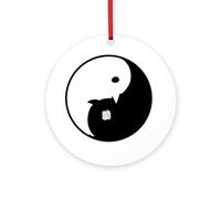 CafePress Goodnight/Oyasumi Punpun Yin Yang 4" Round MDF Wood Ornament