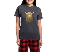 CafePress Happy Highland Cow Pajamas Women's Novelty Deluxe Pyjama Set, Comfortable PJ Sleepwear