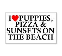 CafePress I Love Puppies, Pizza, Sunset Rectangle Sticker Rectangle Bumper Sticker Car Decal