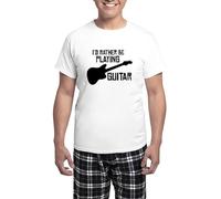 CafePress I'd Rather Be Playing Guitar Men's Light Pajamas Men's Novelty Pyjama Set, Comfortable PJ Sleepwear