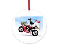 CafePress Jack Russells On A Motorcycle 4" Round MDF Wood Ornament