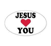 CafePress Jesus Loves You Oval Bumper Sticker, Euro Oval Car Decal