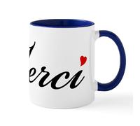 CafePress Merci, French Word Art with Red Heart Mug 11 oz (325 ml) Ceramic Coffee Mug