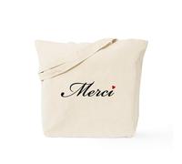 CafePress Merci, French Word Art With Red Heart Tote Bag Natural Canvas Tote Bag, Reusable Shopping Bag