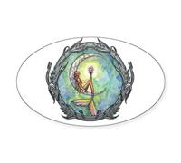 CafePress Mermaid Moon Fantasy Art Oval Bumper Sticker, Euro Oval Car Decal