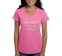 CafePress My Baby is Having A Baby! Women's V Neck Dark T Sh Womens Cotton V-Neck T-Shirt Azalea