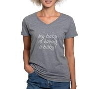 CafePress My Baby is Having A Baby! Women's V Neck Dark T Sh Womens Cotton V-Neck T-Shirt Gray