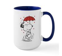 CafePress Peanuts: Snoopy Raining Hearts 15 Oz Ceramic Large 15 oz (444 ml) Ceramic Coffee Mug
