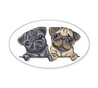 CafePress Pug Pals Oval Bumper Sticker, Euro Oval Car Decal