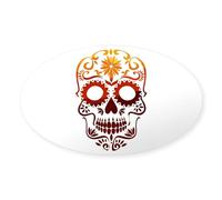 CafePress Red And Orange Sugar Skull Sticker Oval Bumper Sticker, Euro Oval Car Decal