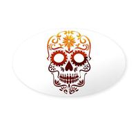 CafePress Red And Orange Sugar Skull Sticker Oval Bumper Sticker, Euro Oval Car Decal