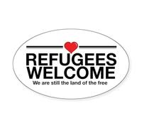 CafePress Refugees Welcome Sticker Oval Bumper Sticker, Euro Oval Car Decal