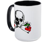 CafePress Rockabilly Cherries, Skull & Crossbones Large Mug 15 oz (444 ml) Ceramic Coffee Mug