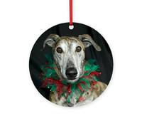 CafePress Round Ornamentbrindle Christmas Greyhound 4" Round MDF Wood Ornament