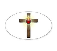 CafePress Sacred Heart Of Jesus Cross Sticker Oval Bumper Sticker, Euro Oval Car Decal