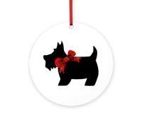 CafePress Scottie Dog With Bow 4" Round MDF Wood Ornament