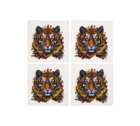 CafePress Sunflower Tiger 4.25" Square Tile, Drink Coaster, Small Trivet Set of 4