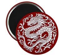 CafePress Traditional White And Red Chinese Dragon Circle Ma 2.25" Round Magnet, Refrigerator Magnet