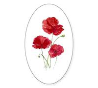 CafePress Watercolor Red Poppy Garden Flower Sticker Oval Bumper Sticker, Euro Oval Car Decal