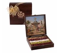 Cafer Erol Turkish Delight Luxury Wooden Box 1000g - Mixed Nuts & Fruit Flavours - Istanbul-Themed Keepsake Gift Box - Contains Nuts & Gluten