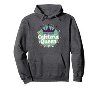 Cafeteria Queen: Regal Food Service Humor for Lunch Ladies Pullover Hoodie, Adult Unisex, Dark Heather Grey, L