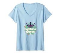 Cafeteria Queen: Regal Food Service Humor for Lunch Ladies V-Neck T-Shirt, Women, Baby Blue, L